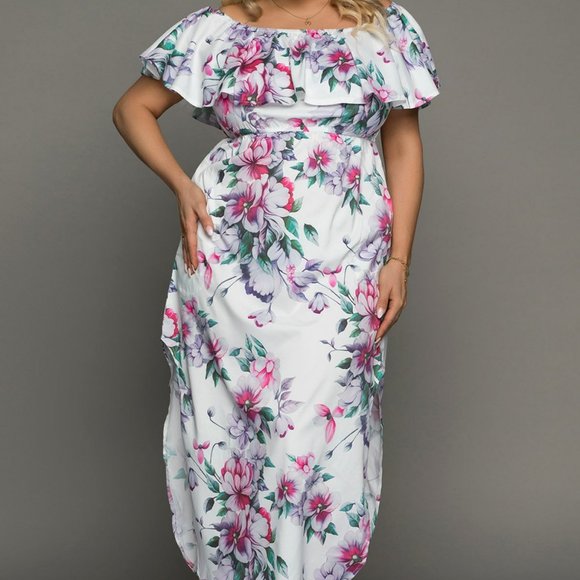 Off The Shoulder Floral Plus Size Maxi Dress - Picture 9 of 12